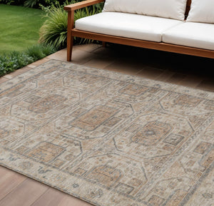HomeRoots 10' Beige and Brown Geometric Area Rug - Washable, Durable Indoor/Outdoor Design for High Traffic Areas 625887