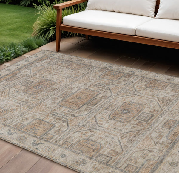 HomeRoots 10' Beige and Brown Geometric Area Rug - Washable, Durable Indoor/Outdoor Design for High Traffic Areas 625887