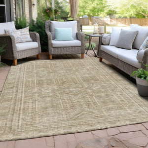 HomeRoots 5' X 8' Beige And Ivory Geometric Area Rug – Washable, Versatile Design for Indoor & Outdoor Spaces 625895