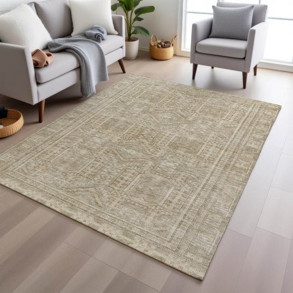 HomeRoots 5' X 8' Beige And Ivory Geometric Area Rug – Washable, Versatile Design for Indoor & Outdoor Spaces 625895