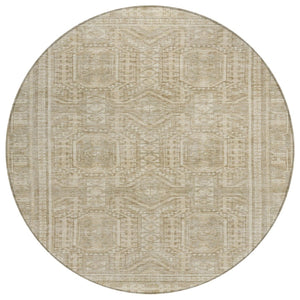 HomeRoots 8' Beige and Ivory Round Geometric Area Rug - Washable, Durable, Perfect for Indoor & Outdoor Spaces 625896