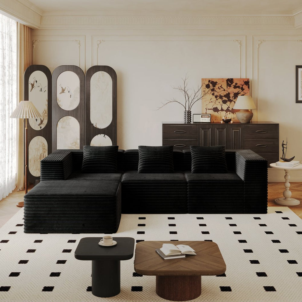 English Elm Modular Sectional Couches For Cozy Living Rooms, Deep Seat Comfort, No Assembly, Plush Corduroy Design W3434S00018