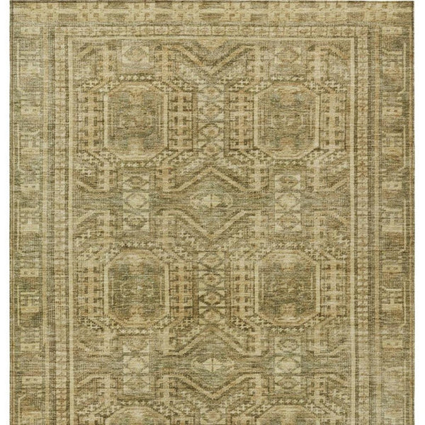 HomeRoots 5' Khaki and Beige Geometric Indoor Outdoor Area Rug - Modern, Durable, Washable, Versatile Design 625907
