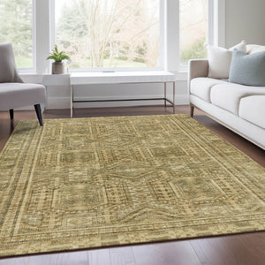 HomeRoots 5' Khaki and Beige Geometric Indoor Outdoor Area Rug - Modern, Durable, Washable, Versatile Design 625907