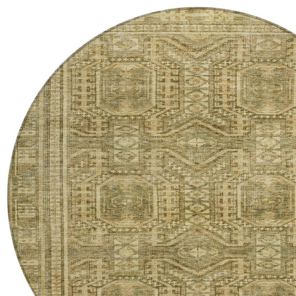 HomeRoots 8' Khaki and Beige Round Geometric Area Rug - Stylish, Durable, Washable for Indoor & Outdoor Use 625908