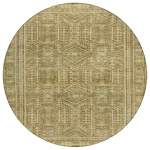 HomeRoots 8' Khaki and Beige Round Geometric Area Rug - Stylish, Durable, Washable for Indoor & Outdoor Use 625908