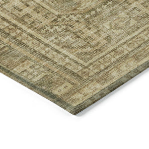 HomeRoots 8' Khaki and Beige Round Geometric Area Rug - Stylish, Durable, Washable for Indoor & Outdoor Use 625908
