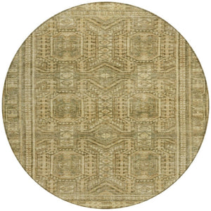 HomeRoots 8' Khaki and Beige Round Geometric Area Rug - Stylish, Durable, Washable for Indoor & Outdoor Use 625908
