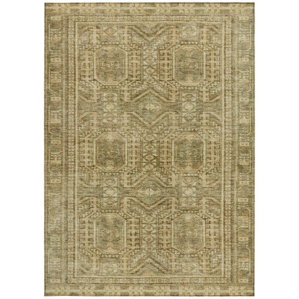 HomeRoots 9' X 12' Khaki & Beige Geometric Washable Rug – Durable Indoor/Outdoor, Soft, Modern Design, Easy Care 625910
