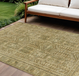 HomeRoots 9' X 12' Khaki & Beige Geometric Washable Rug – Durable Indoor/Outdoor, Soft, Modern Design, Easy Care 625910