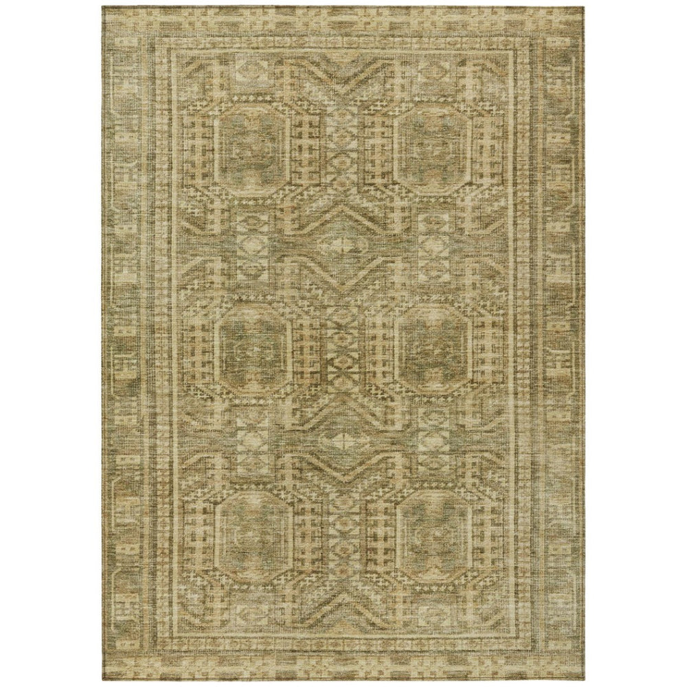 HomeRoots 9' X 12' Khaki & Beige Geometric Washable Rug – Durable Indoor/Outdoor, Soft, Modern Design, Easy Care 625910