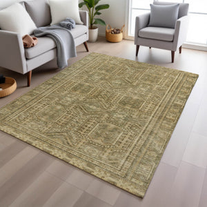 HomeRoots 9' X 12' Khaki & Beige Geometric Washable Rug – Durable Indoor/Outdoor, Soft, Modern Design, Easy Care 625910
