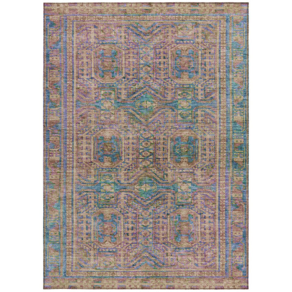 HomeRoots 5' X 8' Vibrant Orange and Teal Blue Geometric Washable Area Rug for Indoor and Outdoor Spaces 625913