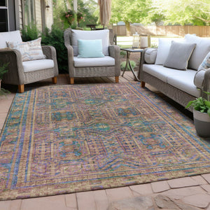 HomeRoots 5' X 8' Vibrant Orange and Teal Blue Geometric Washable Area Rug for Indoor and Outdoor Spaces 625913
