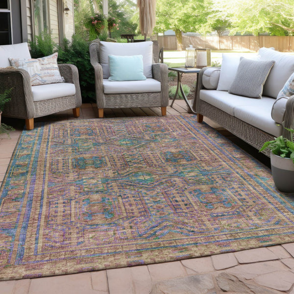 HomeRoots 5' X 8' Vibrant Orange and Teal Blue Geometric Washable Area Rug for Indoor and Outdoor Spaces 625913
