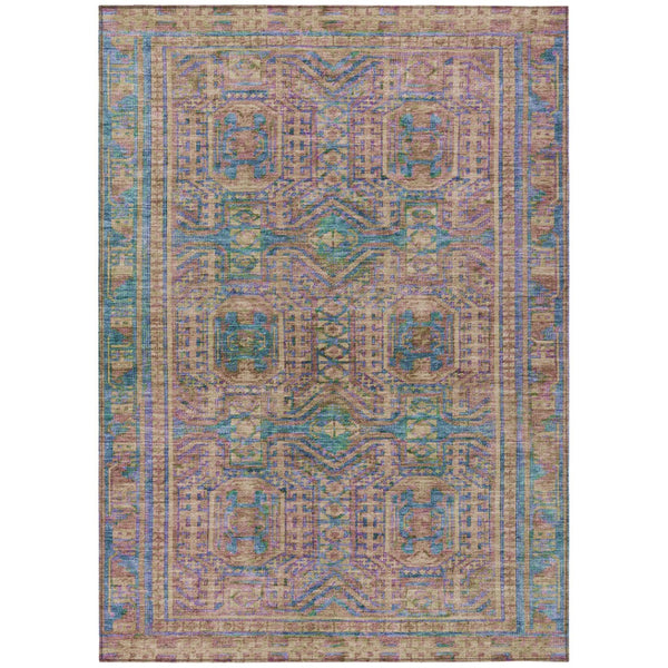 HomeRoots 5' X 8' Vibrant Orange and Teal Blue Geometric Washable Area Rug for Indoor and Outdoor Spaces 625913