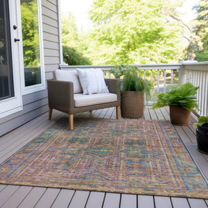 HomeRoots 5' X 8' Vibrant Orange and Teal Blue Geometric Washable Area Rug for Indoor and Outdoor Spaces 625913