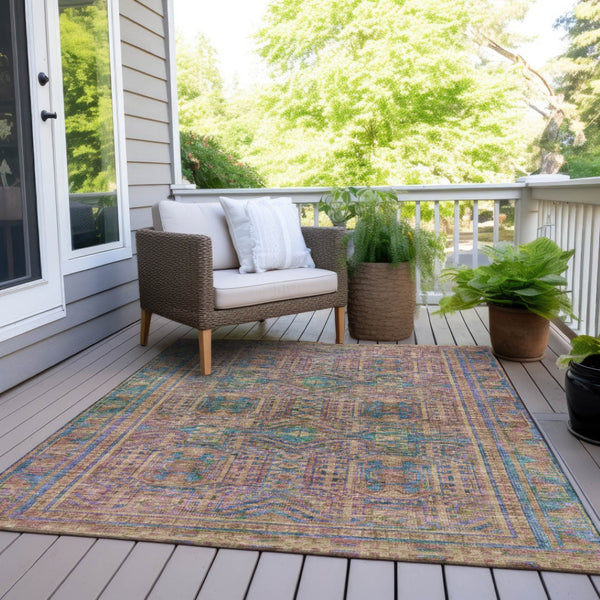 HomeRoots 5' X 8' Vibrant Orange and Teal Blue Geometric Washable Area Rug for Indoor and Outdoor Spaces 625913