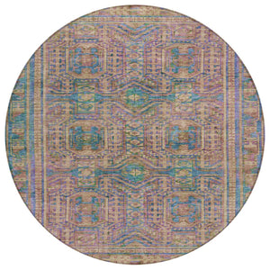 HomeRoots 8' Round Geometric Area Rug in Vibrant Orange & Teal – Washable, Durable for Indoor & Outdoor Use 625914