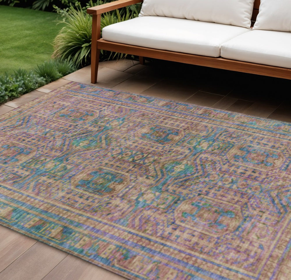 HomeRoots 8' X 10' Vibrant Orange and Teal Geometric Area Rug - Stylish Washable Indoor/Outdoor Decor Solution 625915