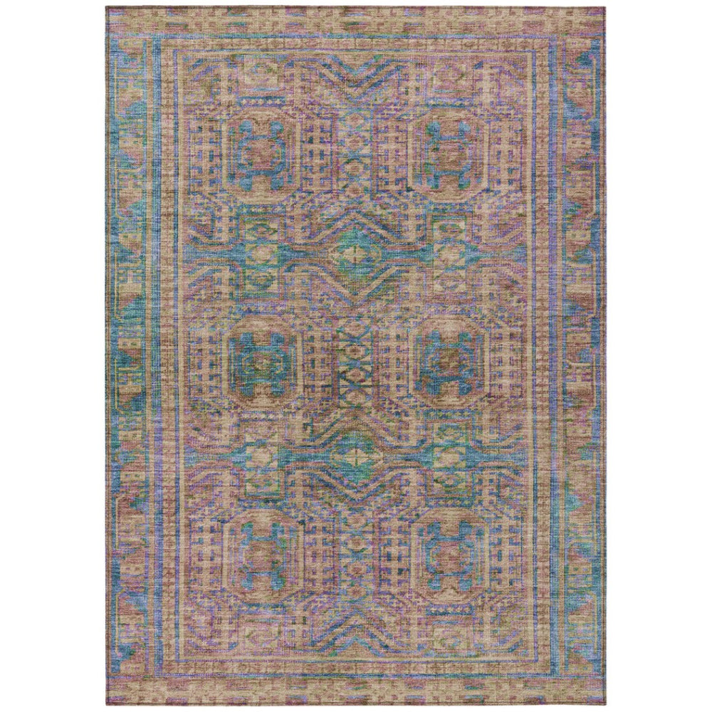 HomeRoots 8' X 10' Vibrant Orange and Teal Geometric Area Rug - Stylish Washable Indoor/Outdoor Decor Solution 625915