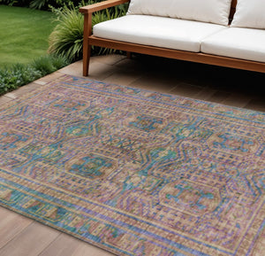 HomeRoots 9' X 12' Vibrant Orange and Teal Geometric Area Rug - Washable, Durable for Indoor & Outdoor Use 625916