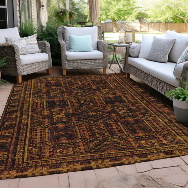 HomeRoots 5' X 8' Washable Rust and Gold Geometric Area Rug for Indoor/Outdoor Living, Durable & Stylish! 625919