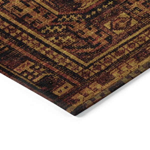 HomeRoots 5' X 8' Washable Rust and Gold Geometric Area Rug for Indoor/Outdoor Living, Durable & Stylish! 625919