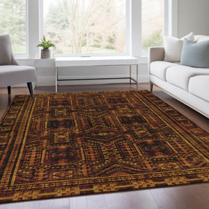 HomeRoots 5' X 8' Washable Rust and Gold Geometric Area Rug for Indoor/Outdoor Living, Durable & Stylish! 625919