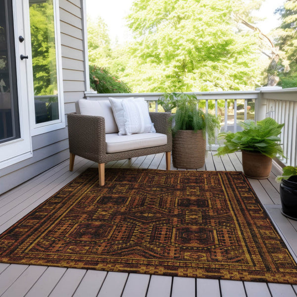 HomeRoots 5' X 8' Washable Rust and Gold Geometric Area Rug for Indoor/Outdoor Living, Durable & Stylish! 625919
