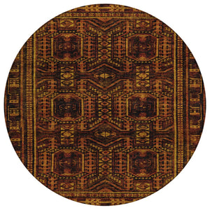 HomeRoots 8' Rust and Gold Round Geometric Area Rug – Stylish, Durable, Washable for Indoor and Outdoor Use! 625920