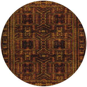 HomeRoots 8' Rust and Gold Round Geometric Area Rug – Stylish, Durable, Washable for Indoor and Outdoor Use! 625920