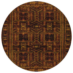 HomeRoots 8' Rust and Gold Round Geometric Area Rug – Stylish, Durable, Washable for Indoor and Outdoor Use! 625920