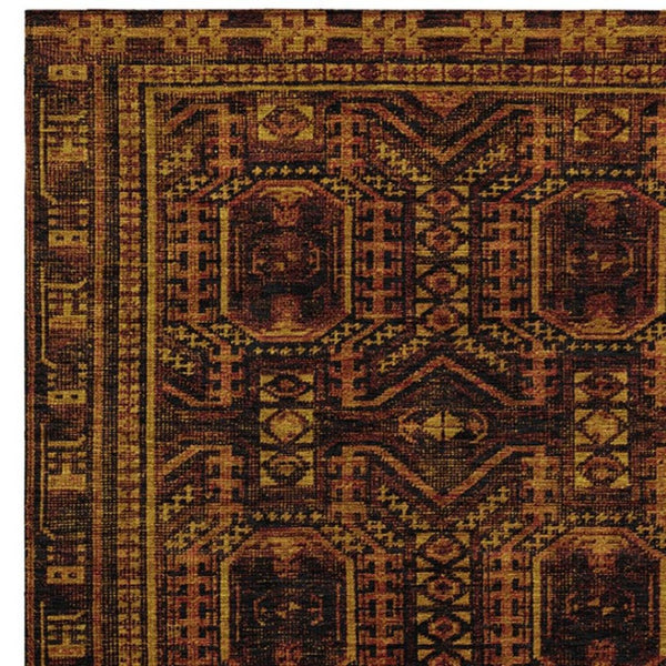 HomeRoots 8' X 10' Stylish Rust and Gold Geometric Area Rug – Washable, Durable for Indoor & Outdoor Use! 625921