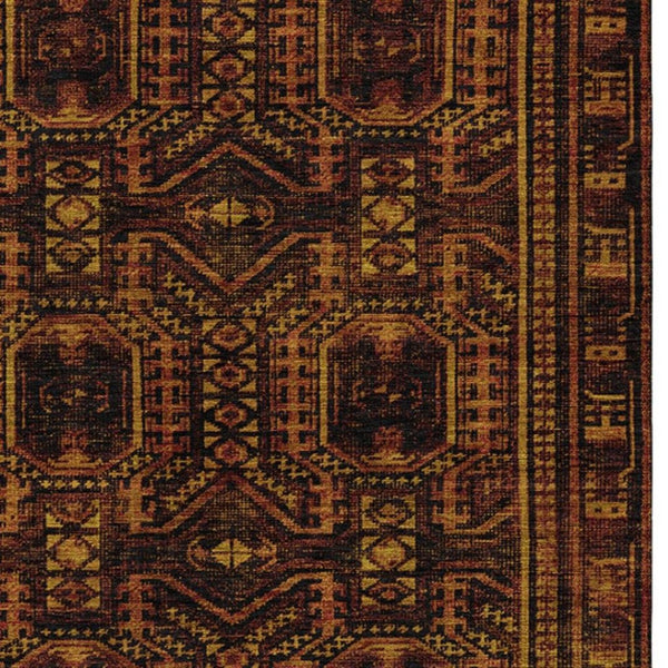 HomeRoots 9' X 12' Rust & Gold Geometric Area Rug - Washable, Durable Indoor/Outdoor Design for Modern Spaces 625922