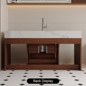 English Elm 39.4 Inch Floating Bathroom Vanity Sintered Stone Top Solid Wood 2 Soft Close Drawers W3136S00034