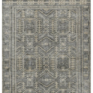 HomeRoots 5' Stylish Pewter and Beige Geometric Area Rug - Washable, Durable for Indoor & Outdoor Spaces 625925