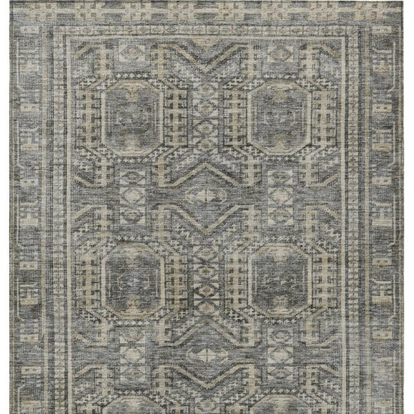 HomeRoots 5' Stylish Pewter and Beige Geometric Area Rug - Washable, Durable for Indoor & Outdoor Spaces 625925