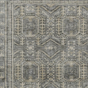HomeRoots 5' Stylish Pewter and Beige Geometric Area Rug - Washable, Durable for Indoor & Outdoor Spaces 625925