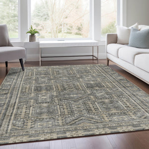 HomeRoots 5' Stylish Pewter and Beige Geometric Area Rug - Washable, Durable for Indoor & Outdoor Spaces 625925