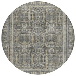 HomeRoots 8' Stylish Pewter and Beige Round Geometric Indoor Outdoor Area Rug - Durable, Washable, Versatile! 625926