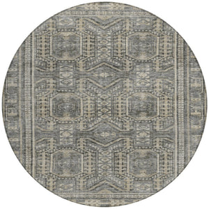 HomeRoots 8' Stylish Pewter and Beige Round Geometric Indoor Outdoor Area Rug - Durable, Washable, Versatile! 625926