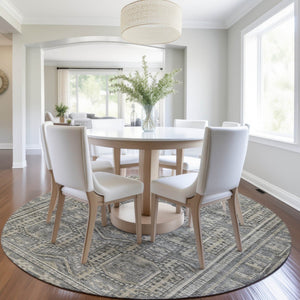 HomeRoots 8' Stylish Pewter and Beige Round Geometric Indoor Outdoor Area Rug - Durable, Washable, Versatile! 625926
