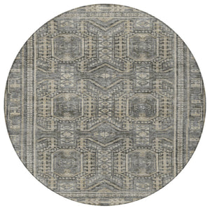 HomeRoots 8' Stylish Pewter and Beige Round Geometric Indoor Outdoor Area Rug - Durable, Washable, Versatile! 625926