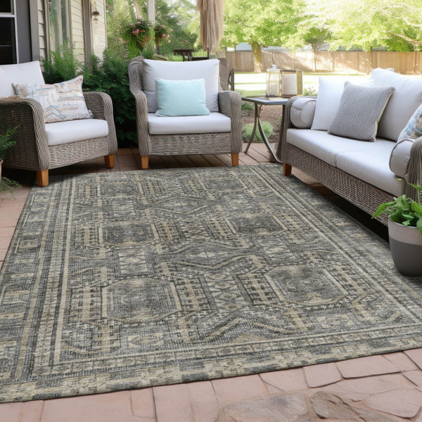 HomeRoots 8' X 10' Stylish Pewter and Beige Geometric Indoor-Outdoor Area Rug – Washable, Durable, Versatile! 625927