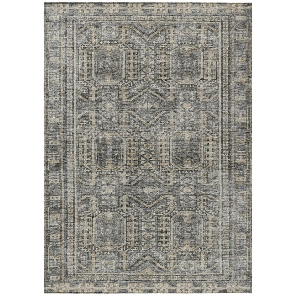 HomeRoots 8' X 10' Stylish Pewter and Beige Geometric Indoor-Outdoor Area Rug – Washable, Durable, Versatile! 625927