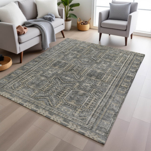 HomeRoots 8' X 10' Stylish Pewter and Beige Geometric Indoor-Outdoor Area Rug – Washable, Durable, Versatile! 625927