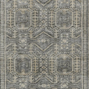 HomeRoots 9' X 12' Stylish Pewter and Beige Geometric Area Rug - Washable for Indoor/Outdoor Durability! 625928