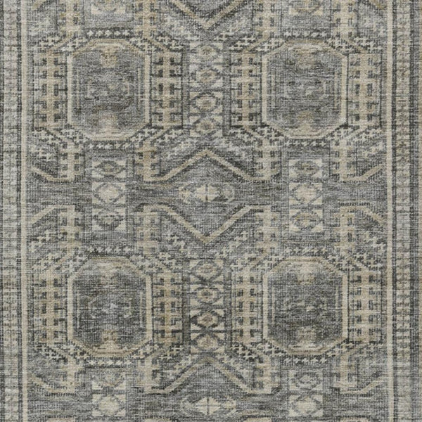 HomeRoots 9' X 12' Stylish Pewter and Beige Geometric Area Rug - Washable for Indoor/Outdoor Durability! 625928