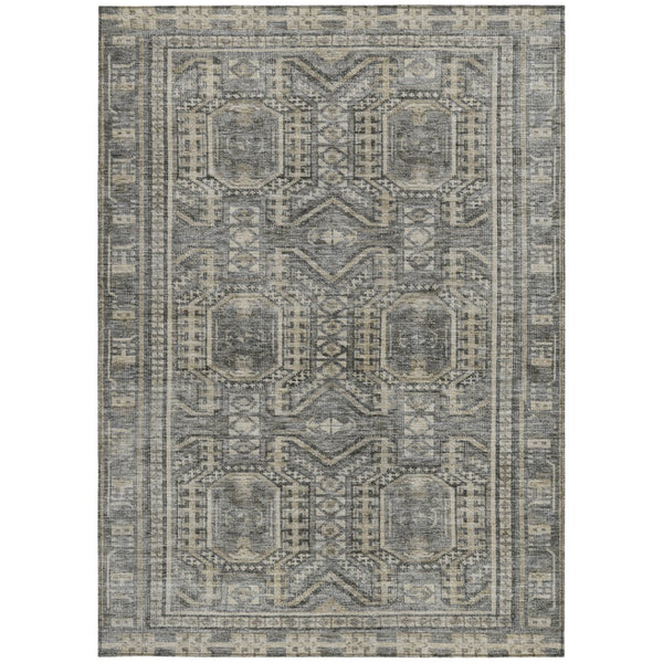 HomeRoots 10' X 14' Geometric Washable Area Rug in Pewter & Beige - Stylish, Stain-Resistant, Indoor/Outdoor Use! 625929